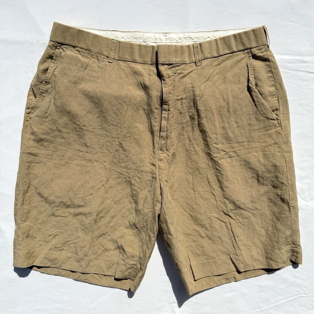 Polo Ralph Lauren Linen Silk Blend Chino Shorts Mens 36 Tan Khaki Flat Front